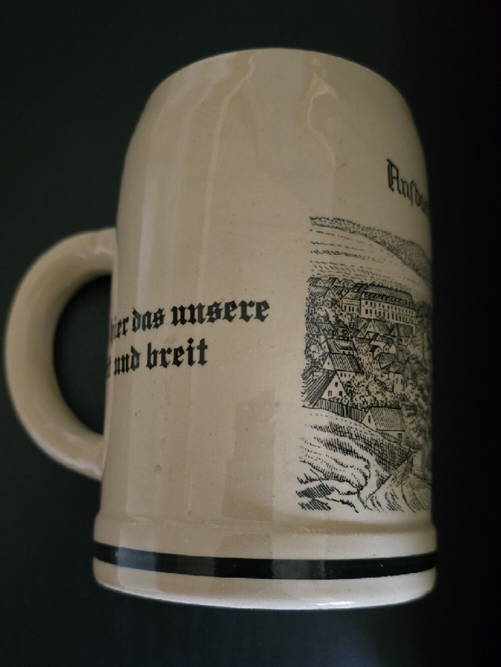 Authentic Beer Stein Mug Ansbach Tan / Black Stoneware 0.5-liter Vguc